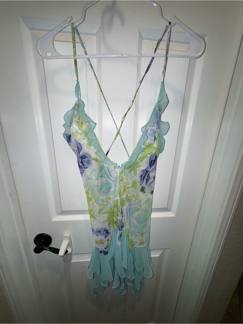 2004 Victoria's Secret Fairy ruffle Chiffon Slip - Light Blue & Green